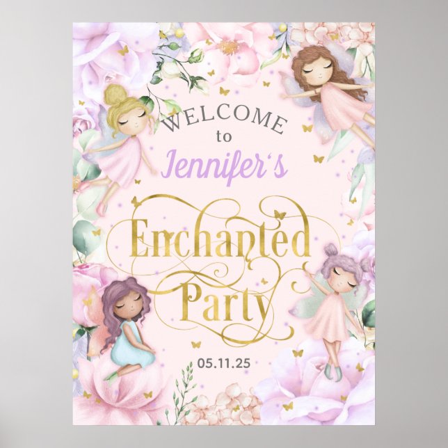 Välkomna till party Fairy Tema Flickans födelsedag Poster (Framsidan)