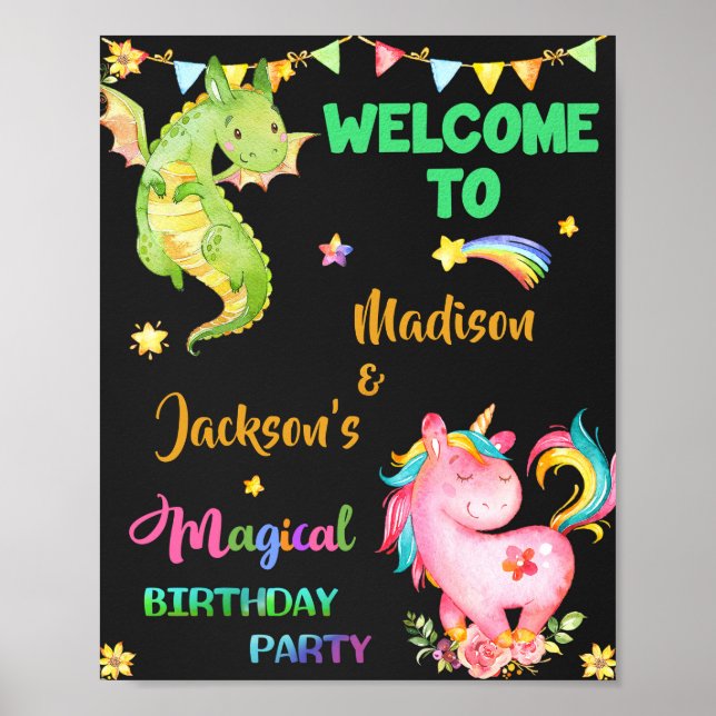 Välkomna till party-tecknet Magic party i Dragon o Poster (Framsidan)