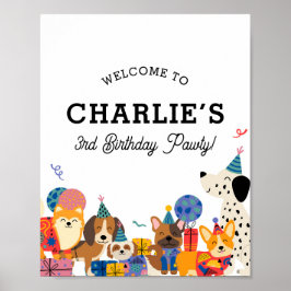 Välkomna till Pawty Hund Puppy Födelsedagsfest Poster