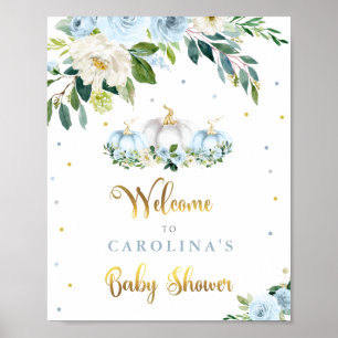 Välkomna till Pumpkin Baby Shower Boy Fall Blue Pu Poster