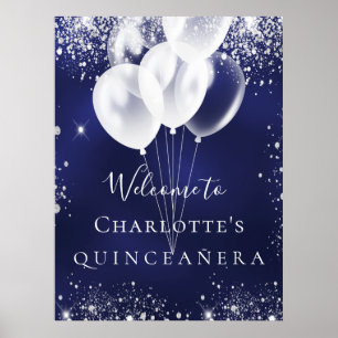 Välkomna till Quinceanera-ballonger för marinblått Poster