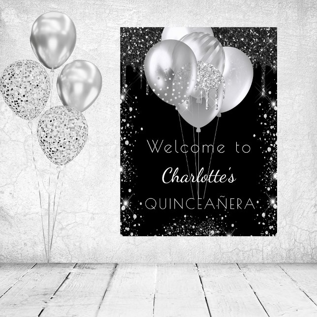Välkomna till Quinceanera Black silver glitter Poster (Skapare uppladdad)