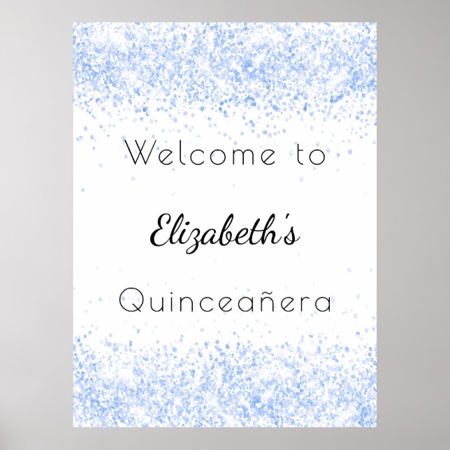 Välkomna till Quinceanera blue white glitter Poster (Framsidan)