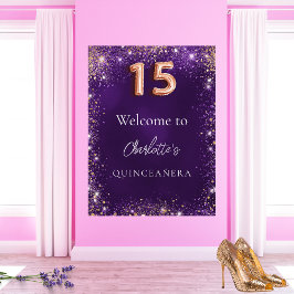 Välkomna till Quinceanera lila glitter-miniatyrbil Poster