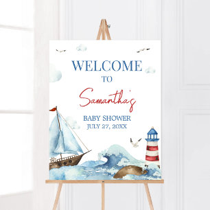 Välkomna till Red Blue Nautical Baby Shower Poster
