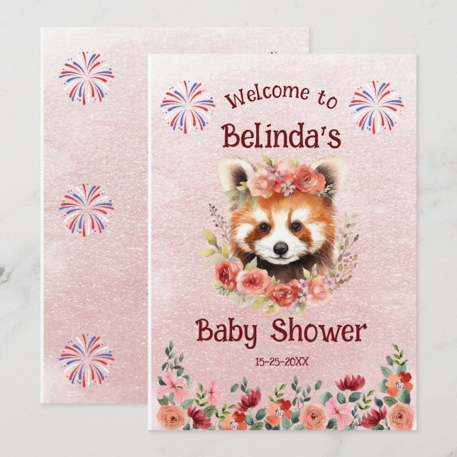 Välkomna till Red Panda Bear Baby Shower Inbjudningar (Fram/baksida)