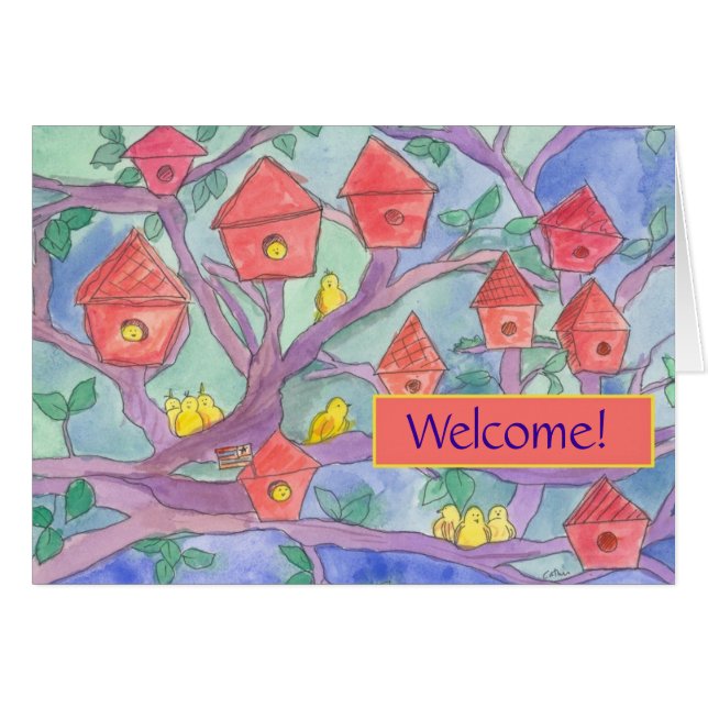 Välkomna till Röda födelsetalet i grannskapet Hälsningskort (Framsidan Horizontal)