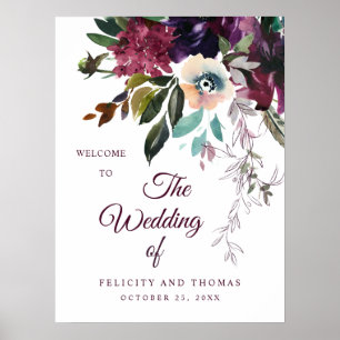 Välkomna till Romantic Burgundy Blommigt Bröllop Poster