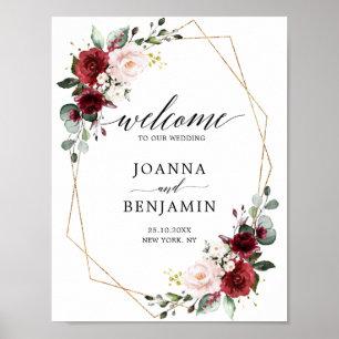 Välkomna till Romantic Burgundy Blommigt Geometric Poster