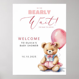 Välkomna till Rosa Balloon Girl Baby Shower Poster