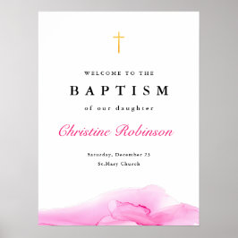 Välkomna till Rosa Bläck Christening Baptism Poster
