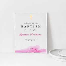 Välkomna till Rosa Bläck Christening Baptism Poster