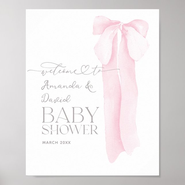 Välkomna till rosa Bow Minimalist Baby Shower Poster (Framsidan)