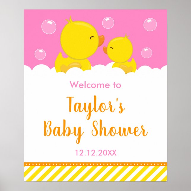 Välkomna till Rubber Ducky Gult och Rosa Baby Show Poster (Framsidan)