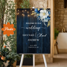 Välkomna till Rustic Blue Wood White Blommigt Bröl Poster