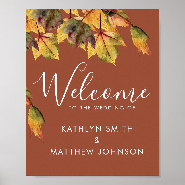 Välkomna till Rustic Brown Autumn Foliage Fall Wed Poster (Skapare uppladdad)