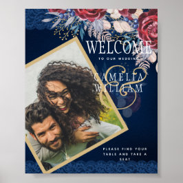 Välkomna till Rustic Burgundy Blue Blommigt Snöre  Poster