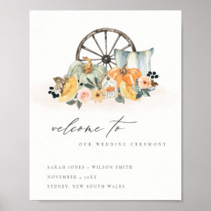 Välkomna till Rustic Fall Pumpkin Leafy Blommigt B Poster