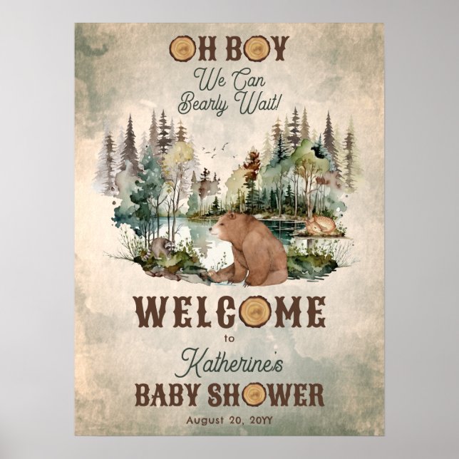 Välkomna till Rustic Forest Barly Wait Baby Shower Poster (Framsidan)