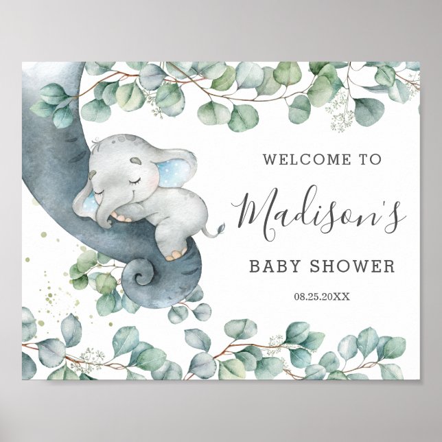 Välkomna till Rustic Greenery Cute Elephant Baby S Poster (Framsidan)