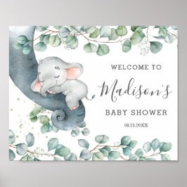 Välkomna till Rustic Greenery Elephant Girl Baby S Poster