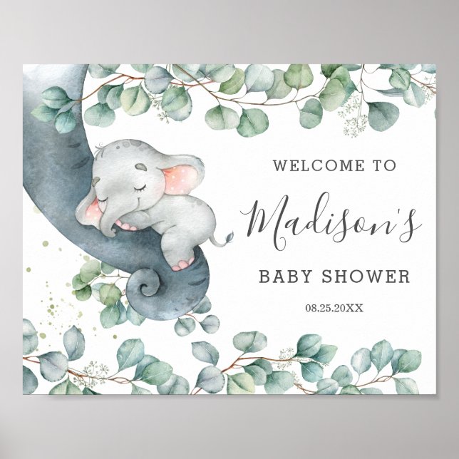Välkomna till Rustic Greenery Elephant Girl Baby S Poster (Framsidan)