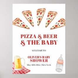 Välkomna till Rustic Modern Pizza Öl Baby Shower Poster