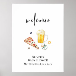 Välkomna till Rustic Pizza Öl Nappar Baby Shower Poster