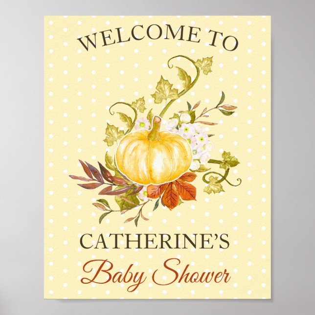 Välkomna till Rustic Pumpkin Polka Dot Baby Shower Poster (Framsidan)