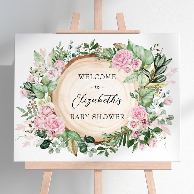 Välkomna till Rustic Rosa ros Greenery Baby Shower Poster (Skapare uppladdad)