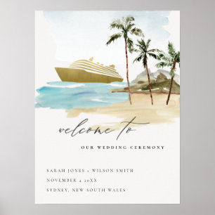 Välkomna till Rustic Sjölandskap Beach Cruise Hand Poster