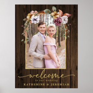 Välkomna till Rustic Wood Blommigt Arch Photo Bröl Poster