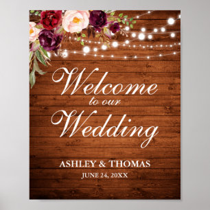 Välkomna till Rustic Wood Burgundy Blommigt Ljus B Poster