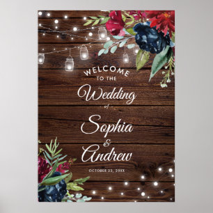 Välkomna till Rustic Wood Burgundy Blommigt Ljus B Poster