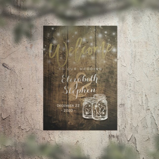 Välkomna till Rustic Wood Mason Burk String Light  Poster (Skapare uppladdad)