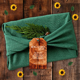 Välkomna till Rustic Wood Träd Slice Monogram Bröl Presentetikett