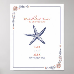 Välkomna till Rustifish Red & Blue Beach Wedding Poster