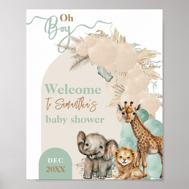 Välkomna till Safari animal Boho Oh Boy Baby Showe Poster (Framsidan)