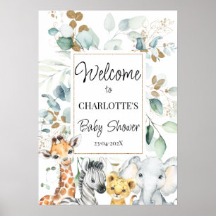 Välkomna till Safari Animals Foliage Baby Shower Poster