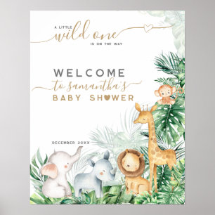 Välkomna till Safari Baby djur Greenery Baby Showe Poster