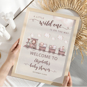 Välkomna till Safari Baby djur Tåg Baby Shower Poster