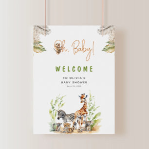 Välkomna till Safari Jungle Baby djur Baby Shower Poster