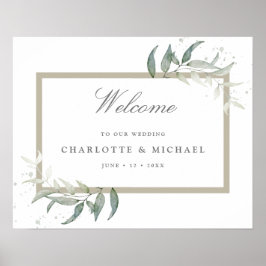 Välkomna till Sage Blue Greenery bröllop Poster