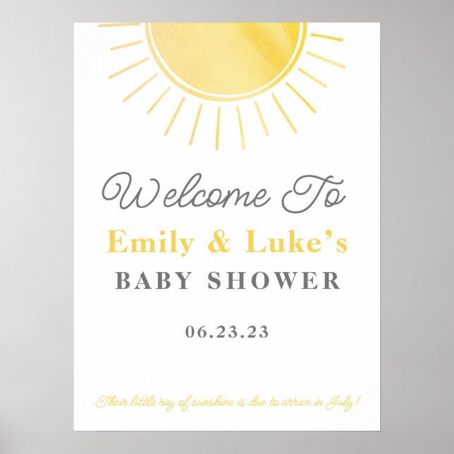Välkomna till Solskensbabydusch Kön Neutral Välkom Poster (Framsidan)