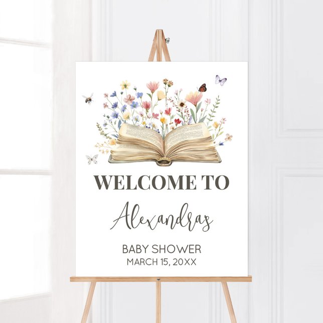 Välkomna till Storybook New Chapter Begins Baby Sh Poster (New Chapter Begins Storybook Baby Shower Welcome Sign)