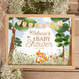 Välkomna till Storybook Woodland Fox Baby Shower Poster