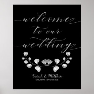Välkomna till Svarta & Silver Greenery i Bröllop Poster