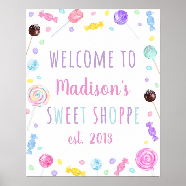 Välkomna till Sweet Shop Candy Birthday Poster (Framsidan)