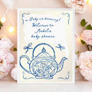 Välkomna till tekannans babydusch i Retro Blue Poster