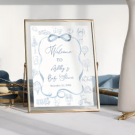 Välkomna till Toile de Jouy Boy Baby Shower Poster